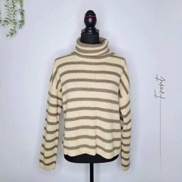 BEIGE/CREAM/GRAY STRIPPED TURTLENECK SWEATER FOR WOMEN - Picture 1 of 7